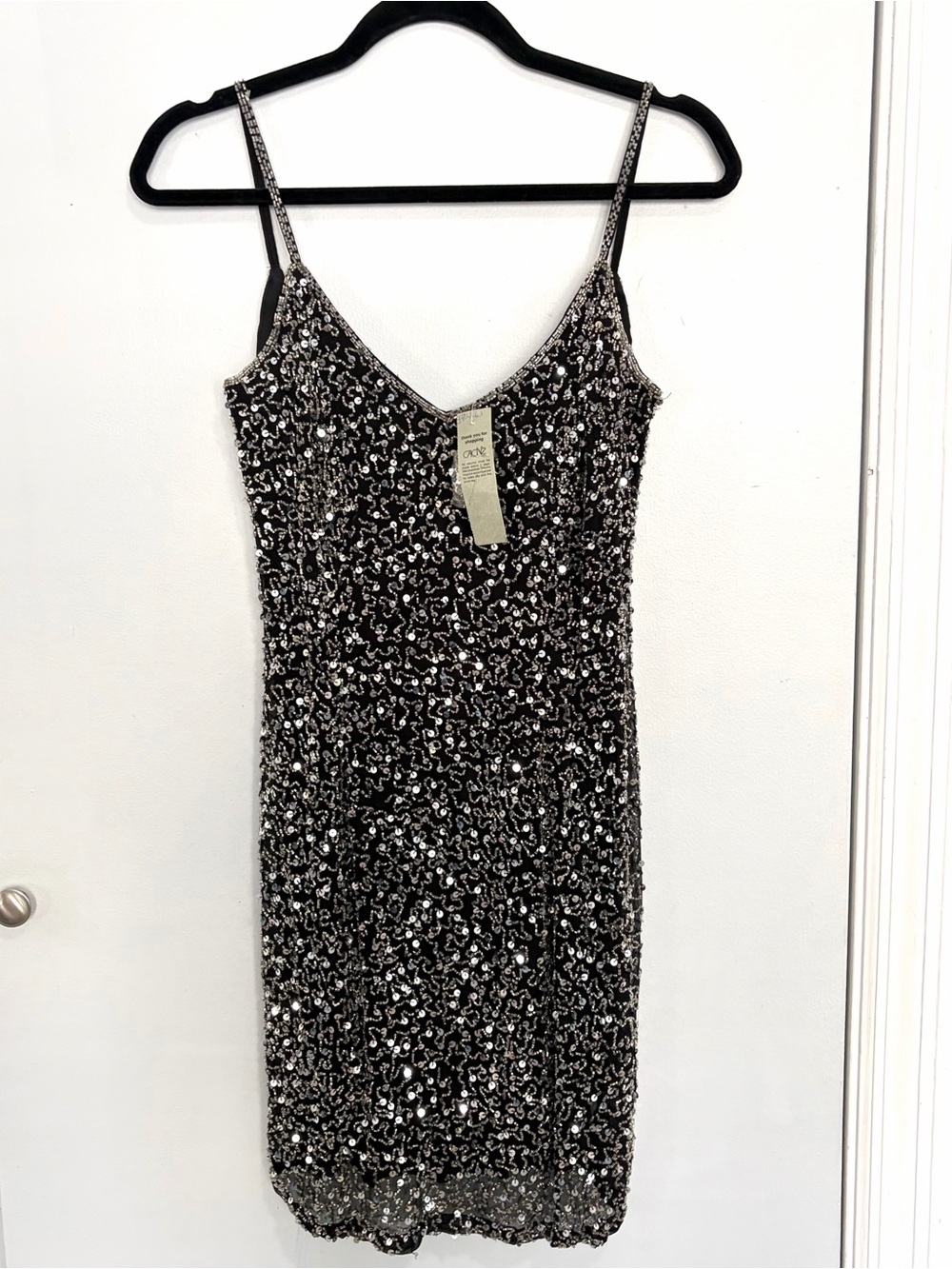 Vtg Cache Silk Sequin Beaded Mini Dress Womens S Black Silver New Party Formal
